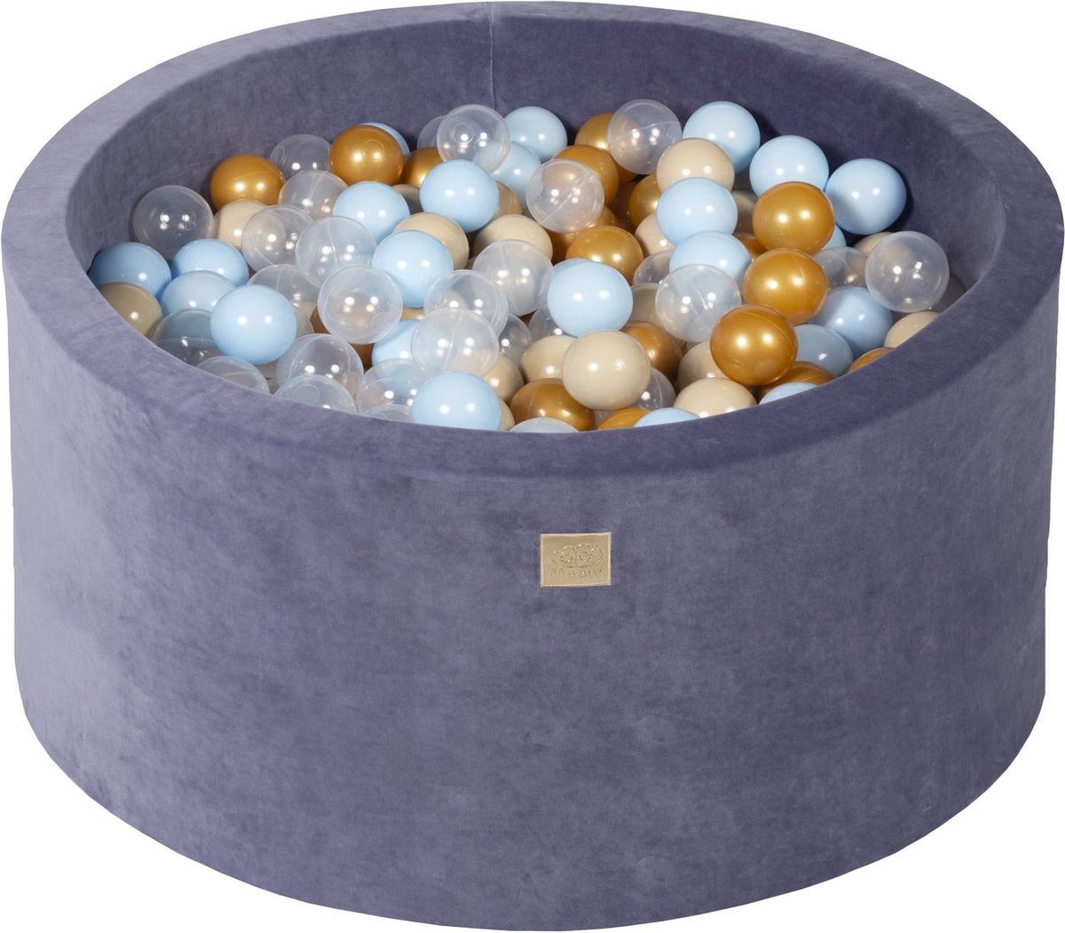 Ronde ballenbak VELVET 90x40 - Grijs-Blauw incl 300 ballen - Goud, Baby Blauw, Beige, Wit | Ballenbakje.nl